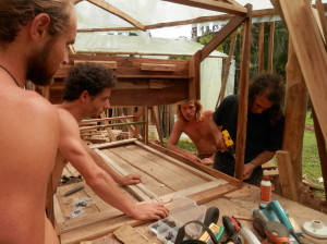 David, Clay, Cal, and Stone work together on furniture